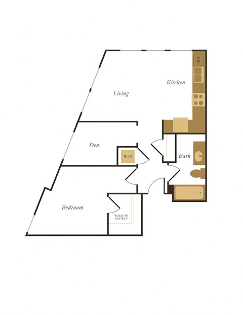 Floor plan for 1 bed, 1 bath, 730 sqft